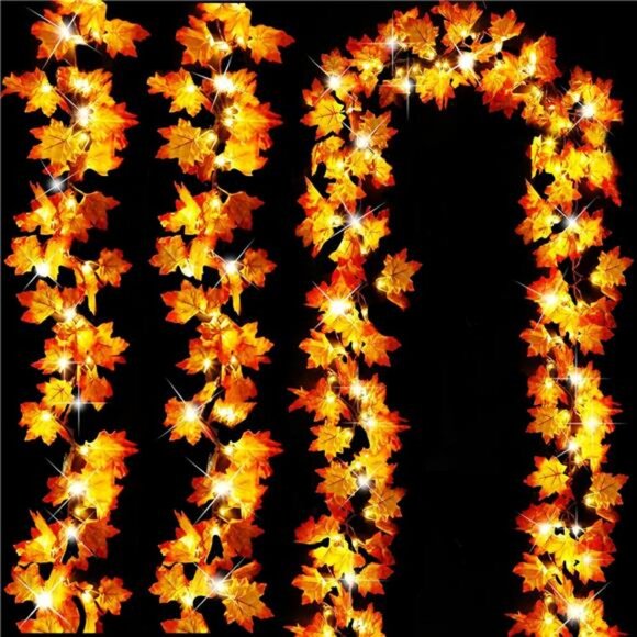 30Ft Fall Garland Halloween Fall Decorations for Home 60 LED Leafed Lights - Picture 1 of 7